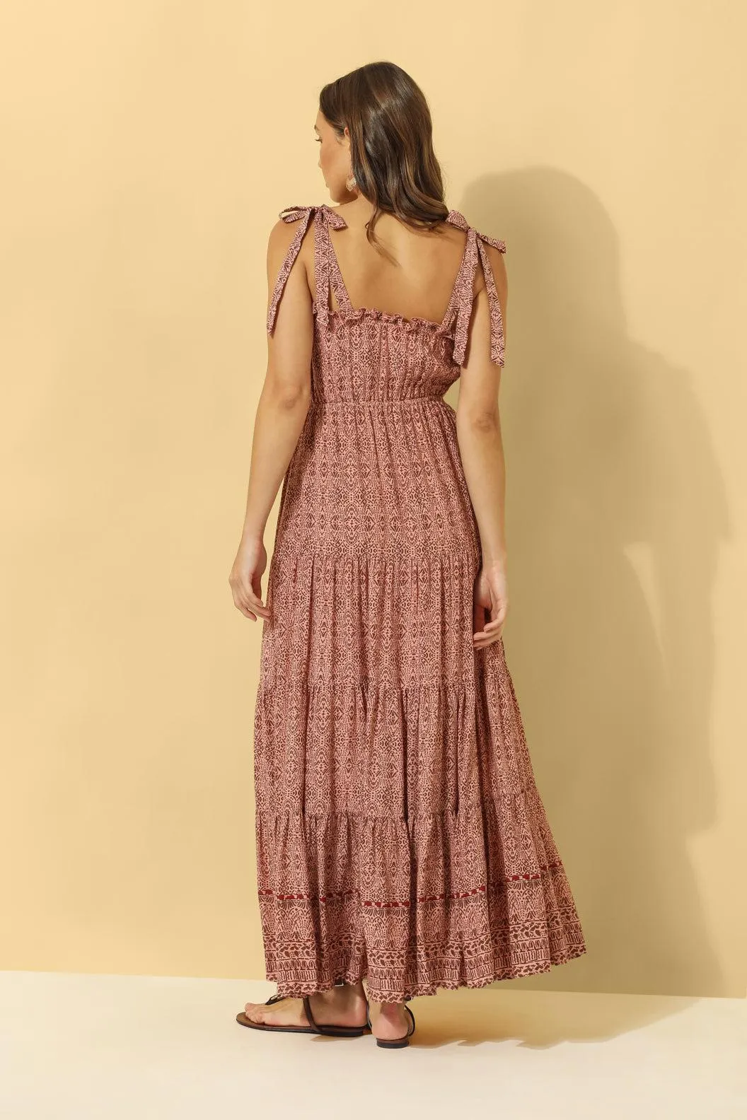 Florence Tiered Maxi Dress ~ Coral