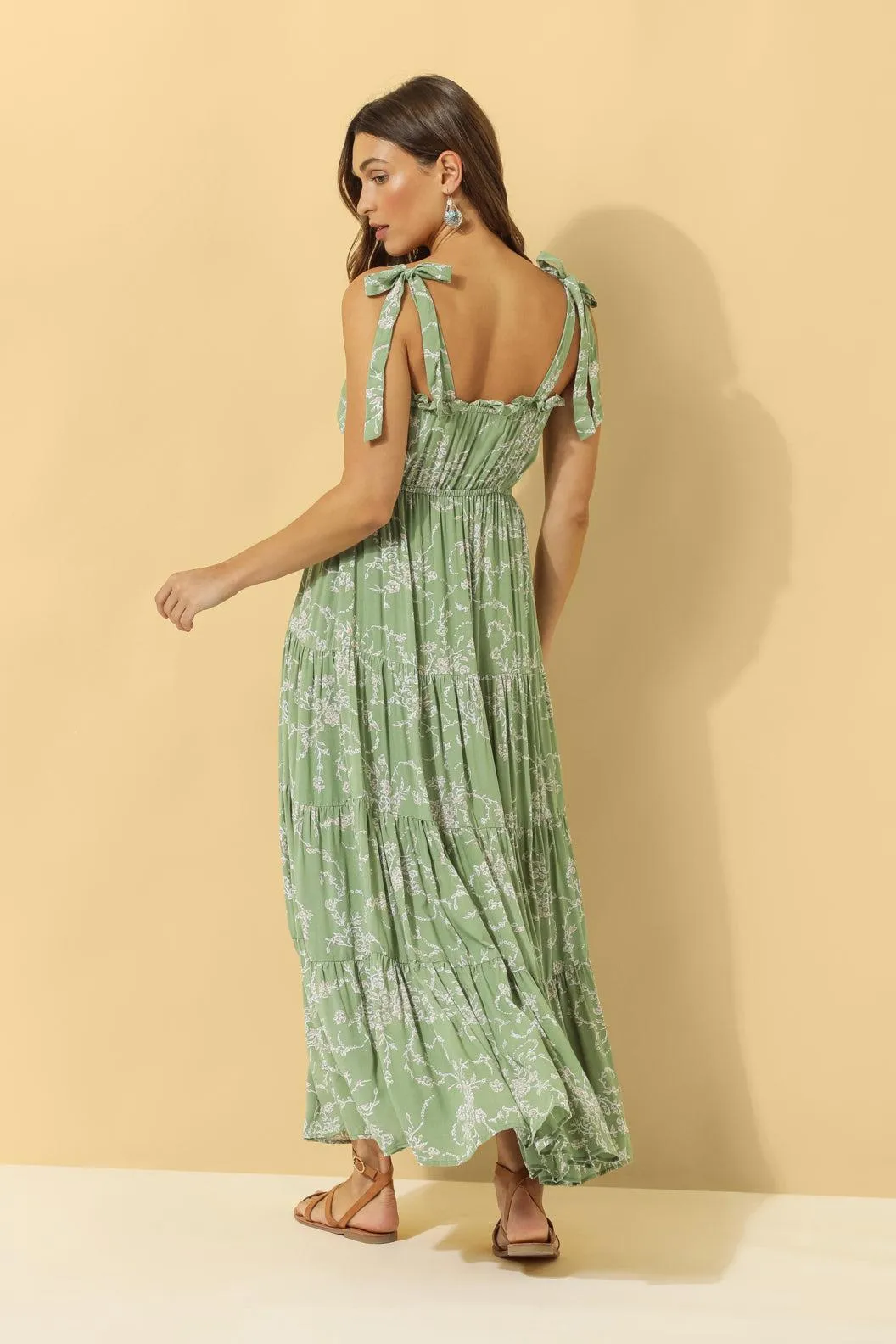 Florence Tiered Maxi Dress ~ Sage Floral