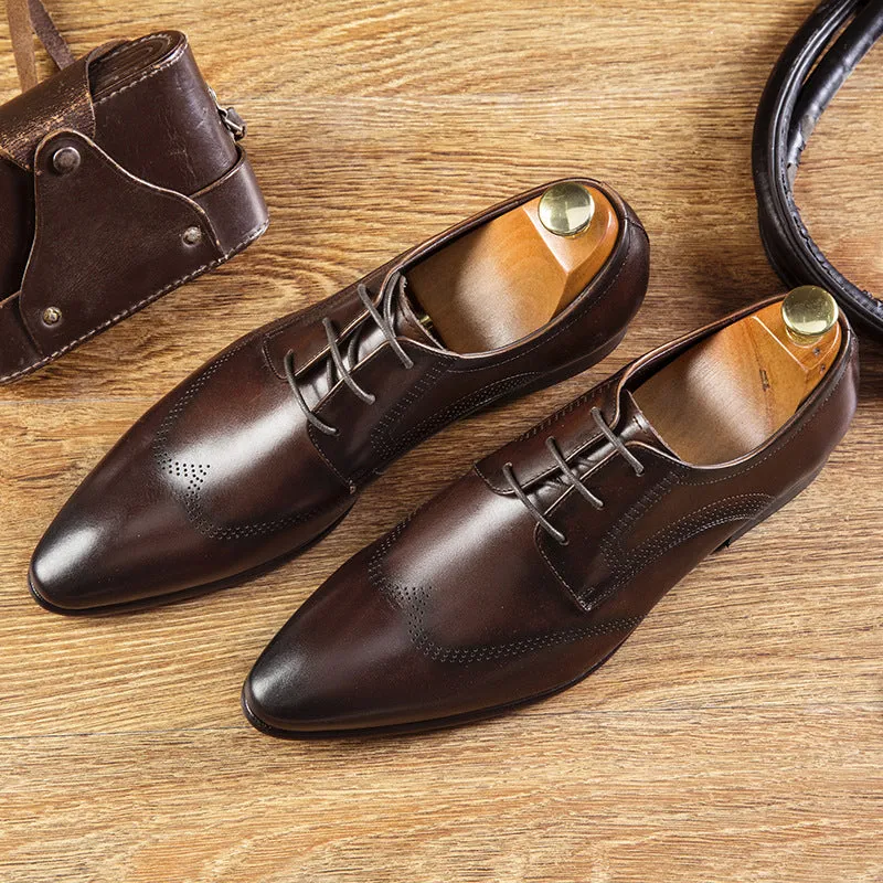 Formal Shoes Summer Pointed Brown Brooch Carved Male Wedding Shoes Lace-up Derby Shoes