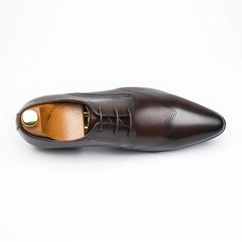 Formal Shoes Summer Pointed Brown Brooch Carved Male Wedding Shoes Lace-up Derby Shoes