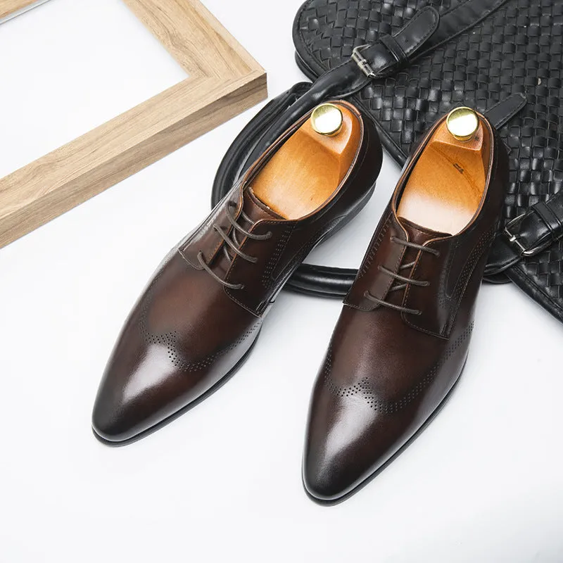 Formal Shoes Summer Pointed Brown Brooch Carved Male Wedding Shoes Lace-up Derby Shoes