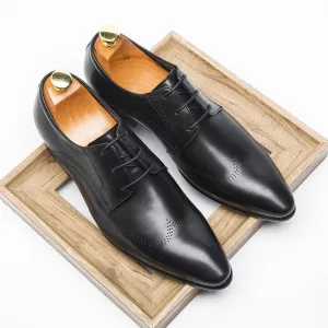 Formal Shoes Summer Pointed Brown Brooch Carved Male Wedding Shoes Lace-up Derby Shoes