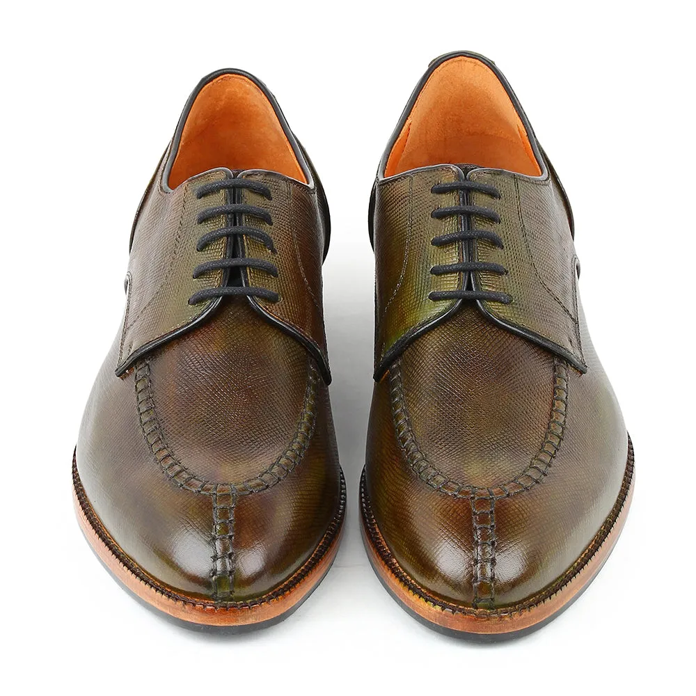 Green Patina Glossed Hatch Grain Split Toe Derby