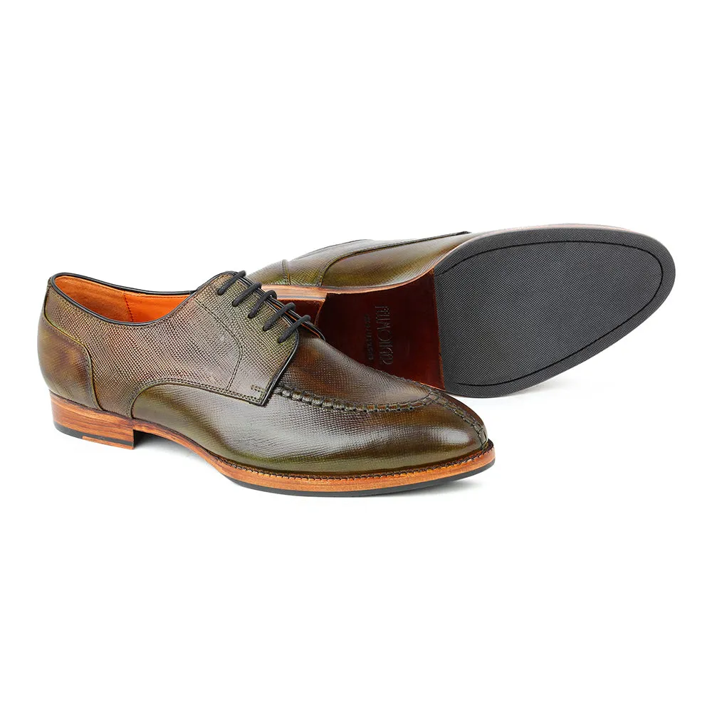 Green Patina Glossed Hatch Grain Split Toe Derby