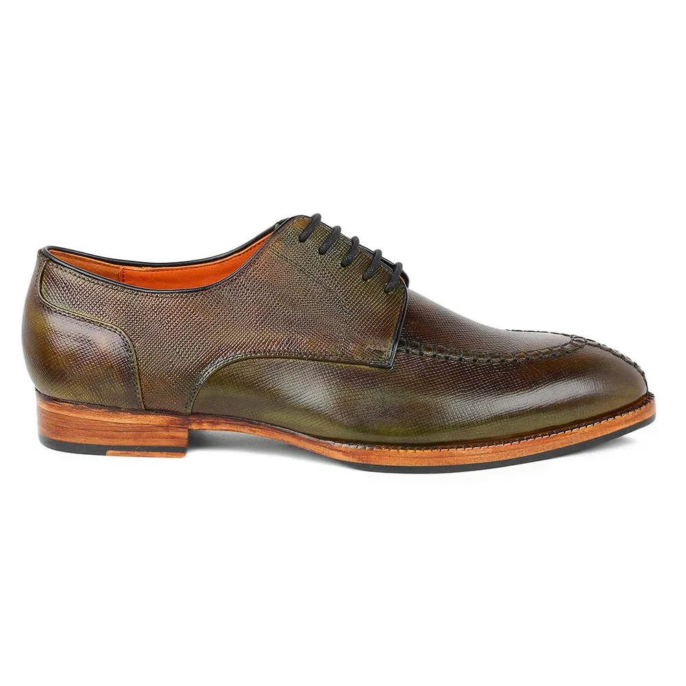 Green Patina Glossed Hatch Grain Split Toe Derby