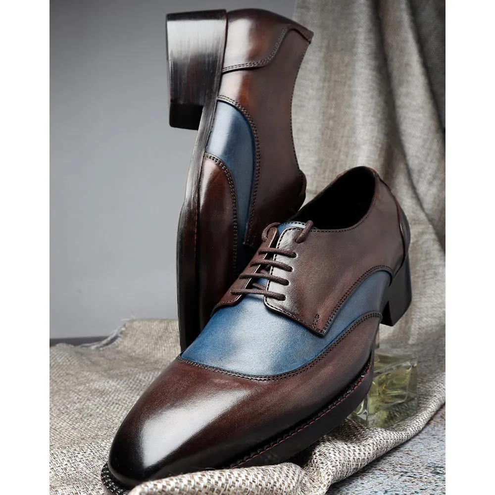Grey   Blue Mirror Glossed Dual Tone U Tip Derby   Cuban Heel