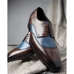 Grey   Blue Mirror Glossed Dual Tone U Tip Derby   Cuban Heel
