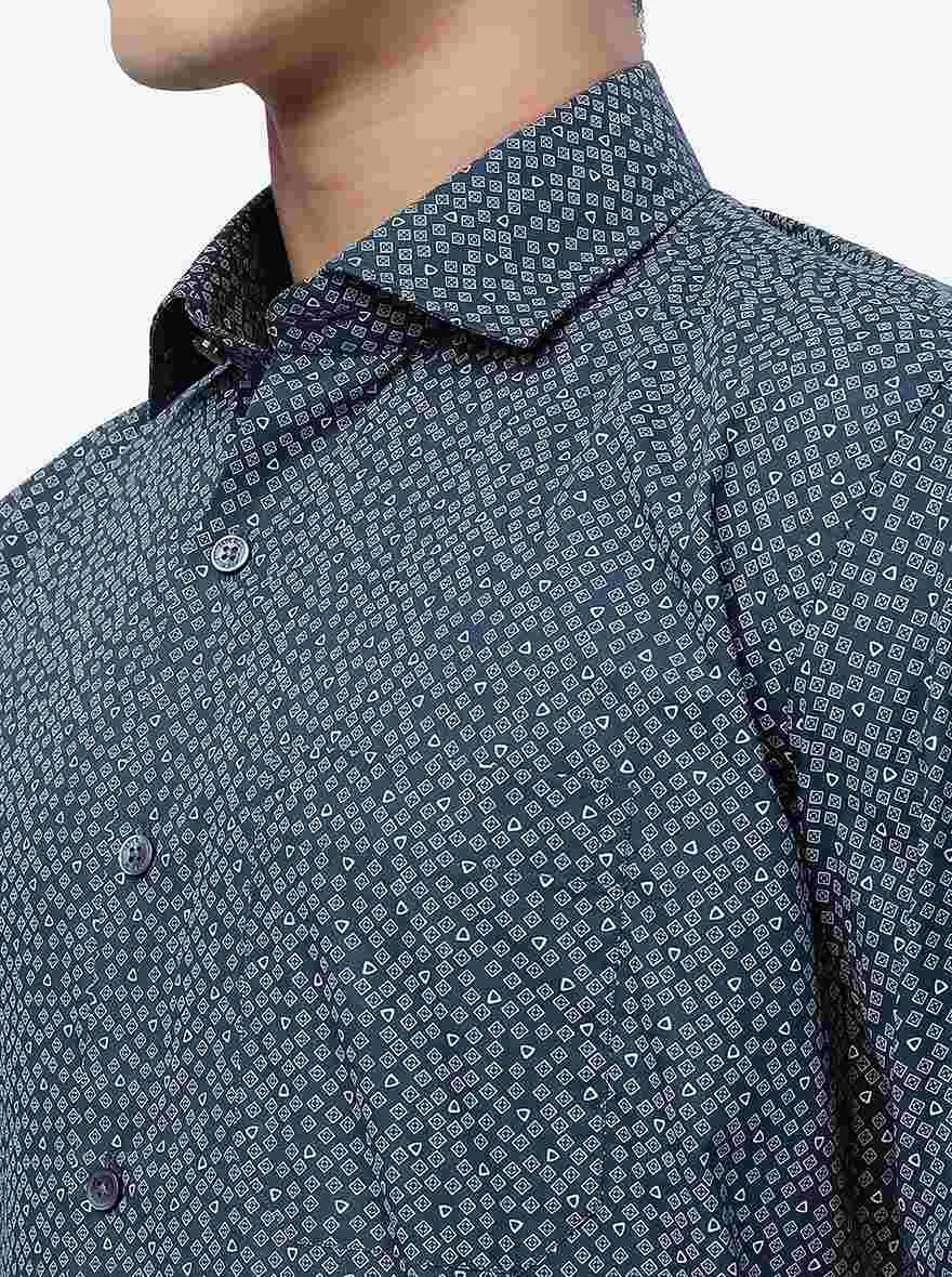 Grey Printed Regular Fit Formal Shirt | JadeBlue