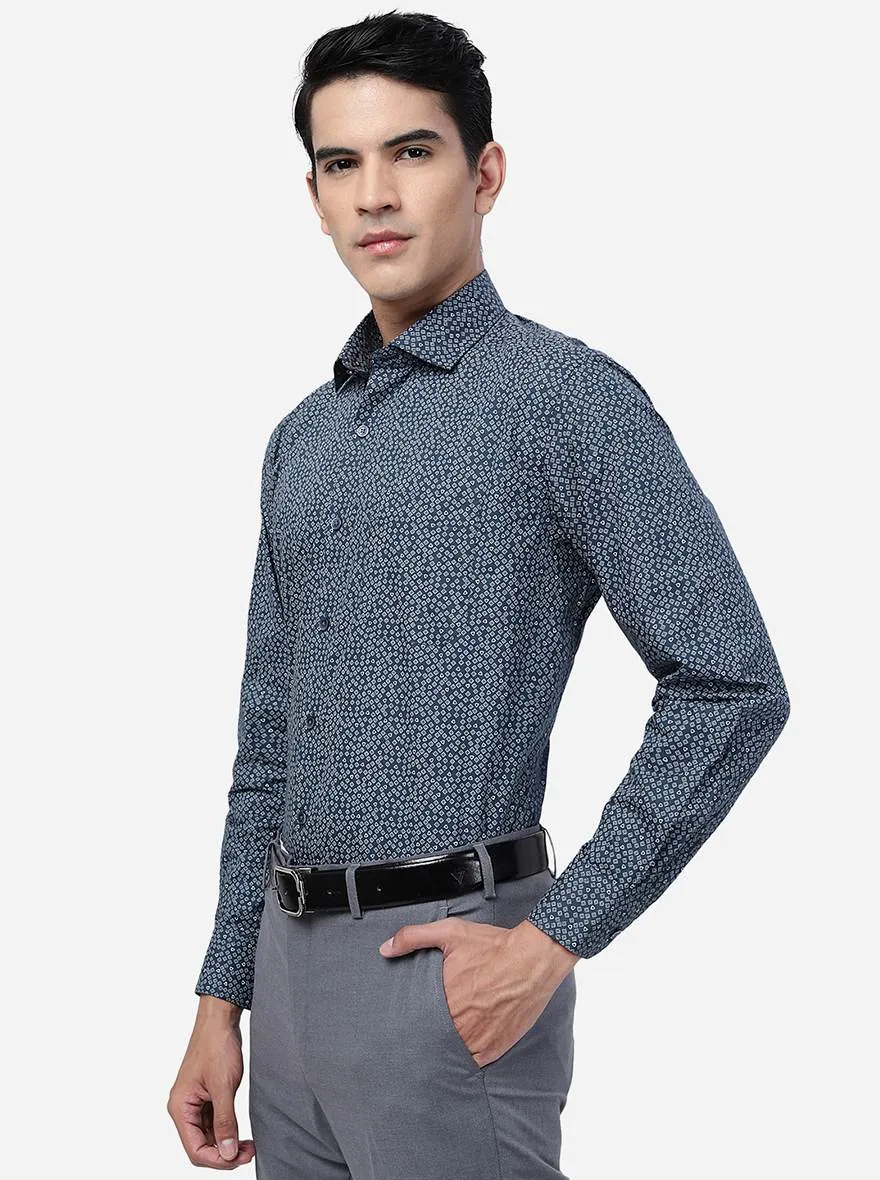 Grey Printed Regular Fit Formal Shirt | JadeBlue