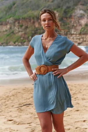 Hannah Mini Wrap Dress ~ Blue