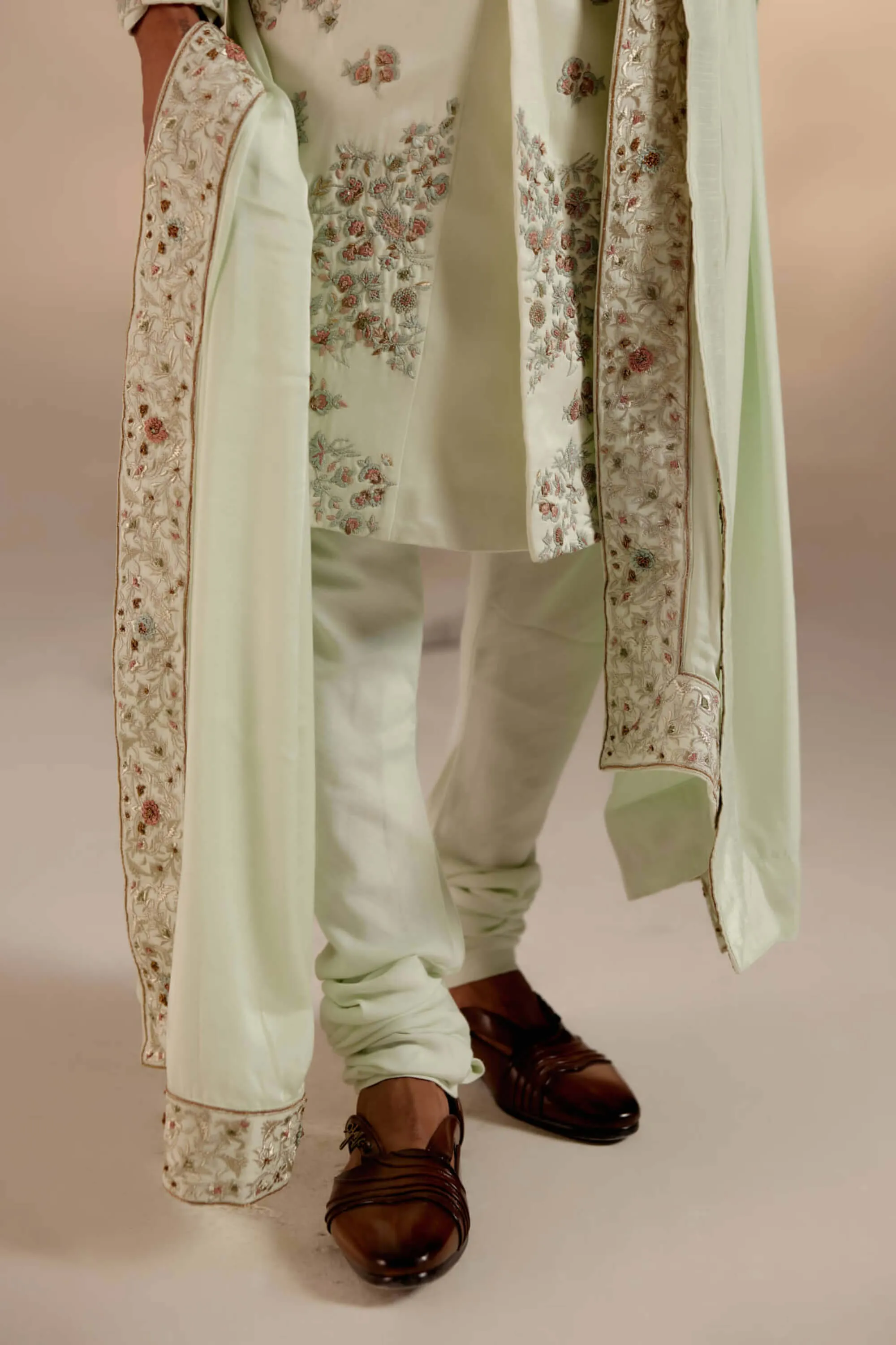 Hazy blue linen silk sherwani set