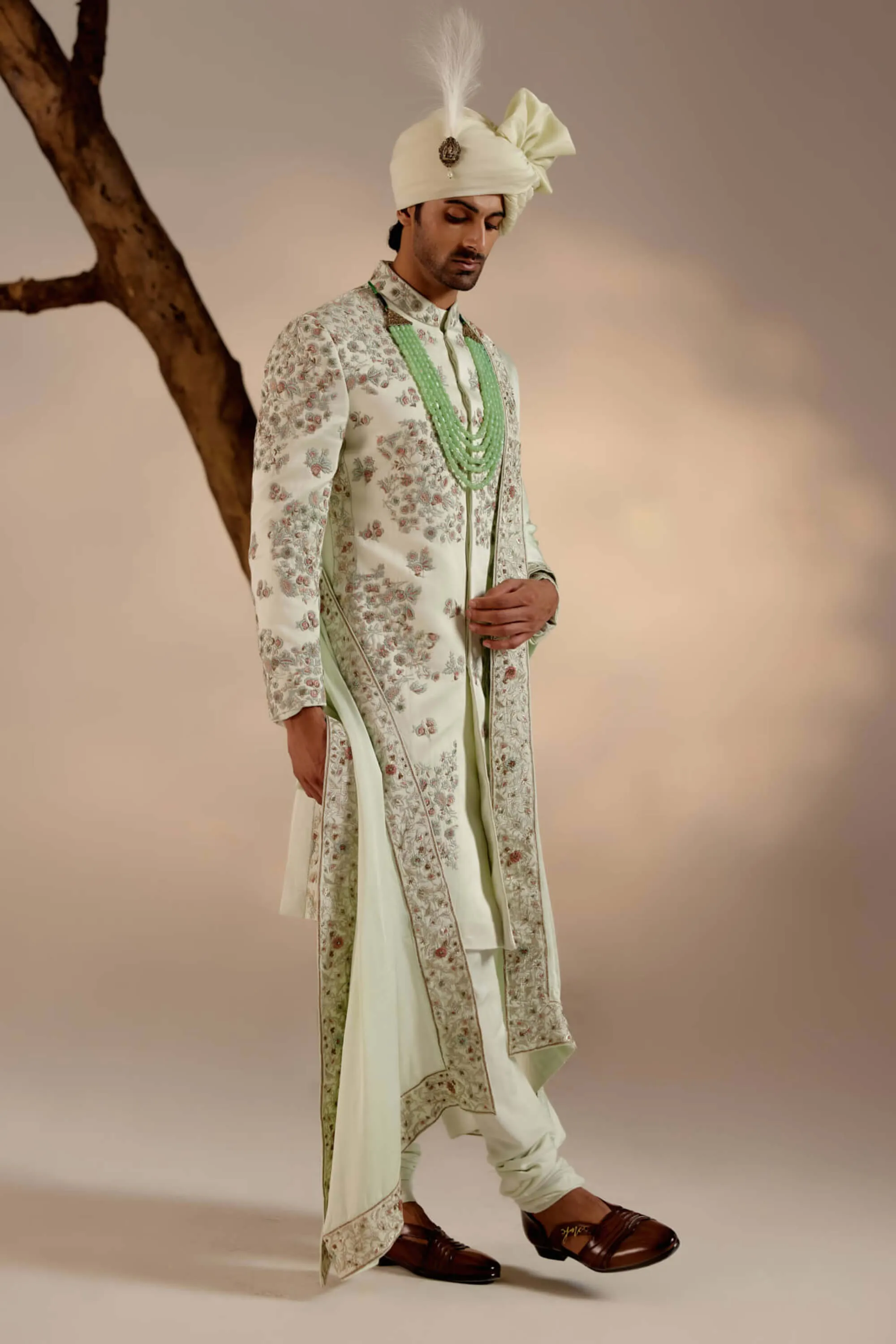 Hazy blue linen silk sherwani set