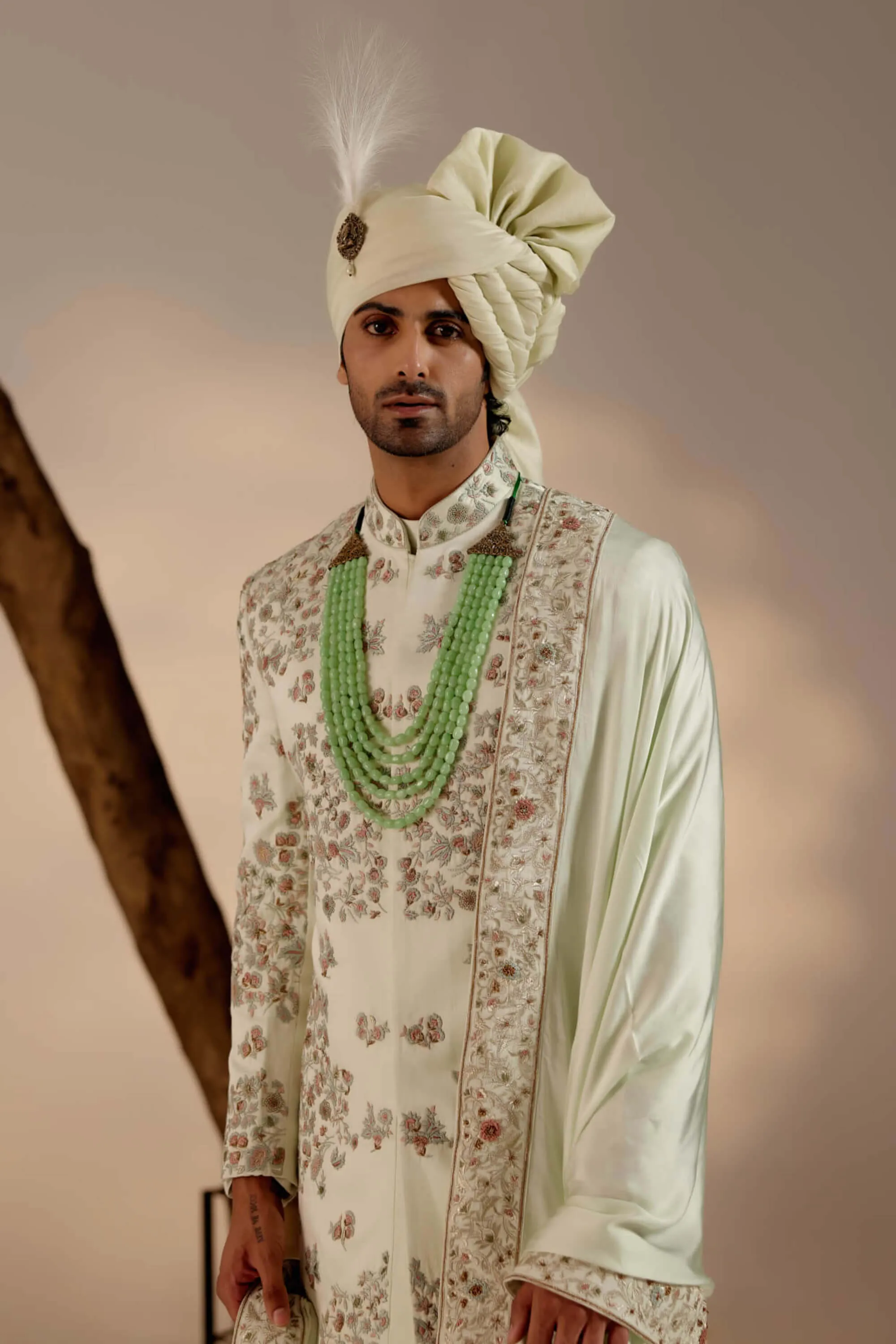 Hazy blue linen silk sherwani set