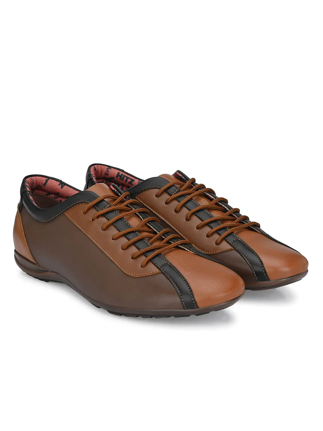 Hitz Men's Tan Leather Lace-up Casual Shoes