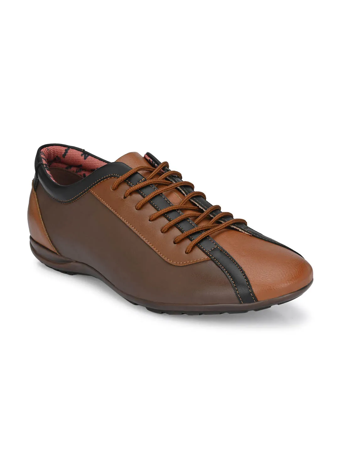 Hitz Men's Tan Leather Lace-up Casual Shoes