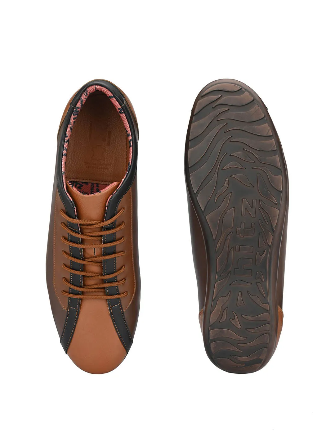 Hitz Men's Tan Leather Lace-up Casual Shoes