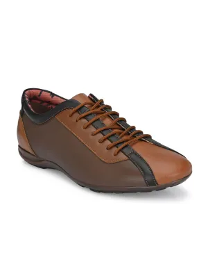 Hitz Men's Tan Leather Lace-up Casual Shoes