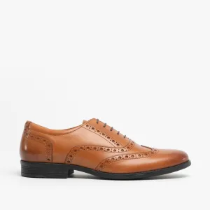 Hush Puppies OAKEN Mens Leather Brogue Shoes Dark Brown