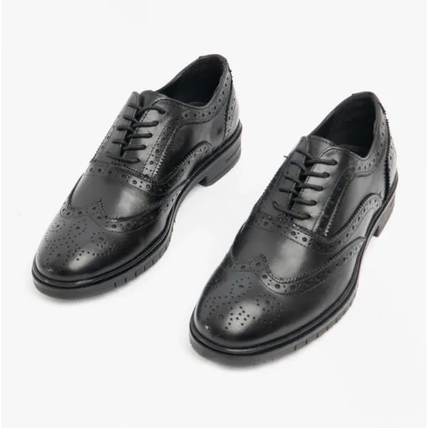 Hush Puppies SANTIAGO Mens Leather Oxford Brogue Shoes Black