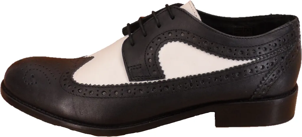 Ikon Original Black/White Retro Mod All Leather Brogue Shoes