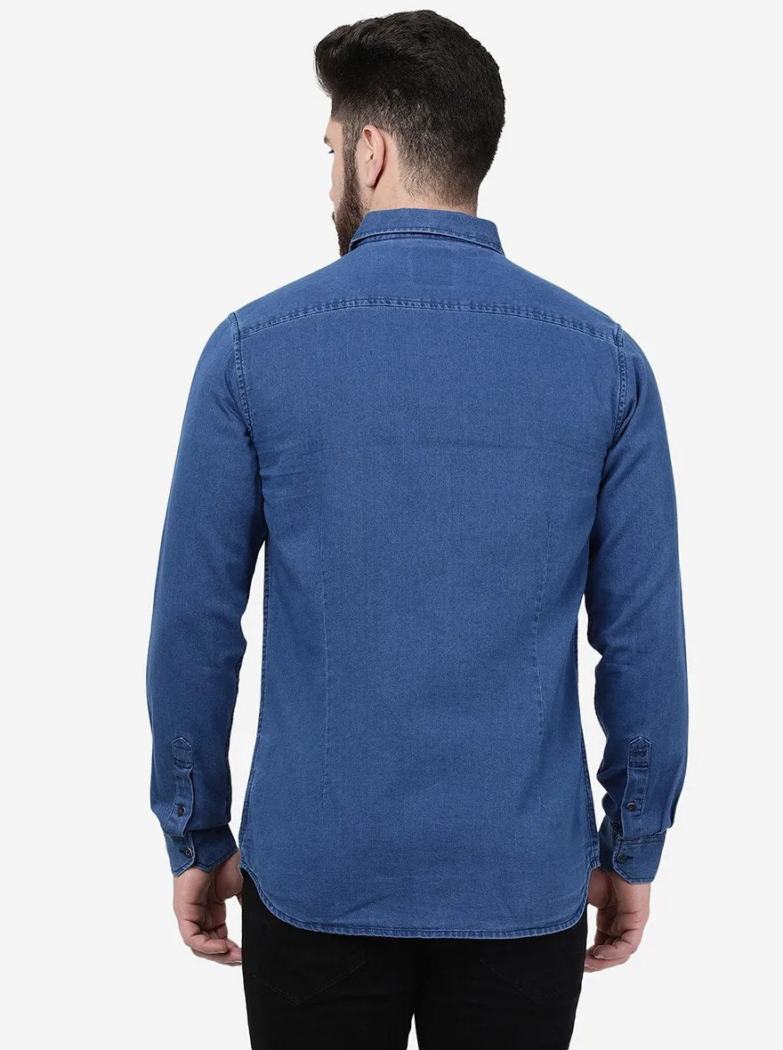 Indigo Blue Solid Slim Fit Casual Shirt | JadeBlue