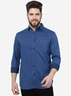 Indigo Blue Solid Slim Fit Casual Shirt | JadeBlue