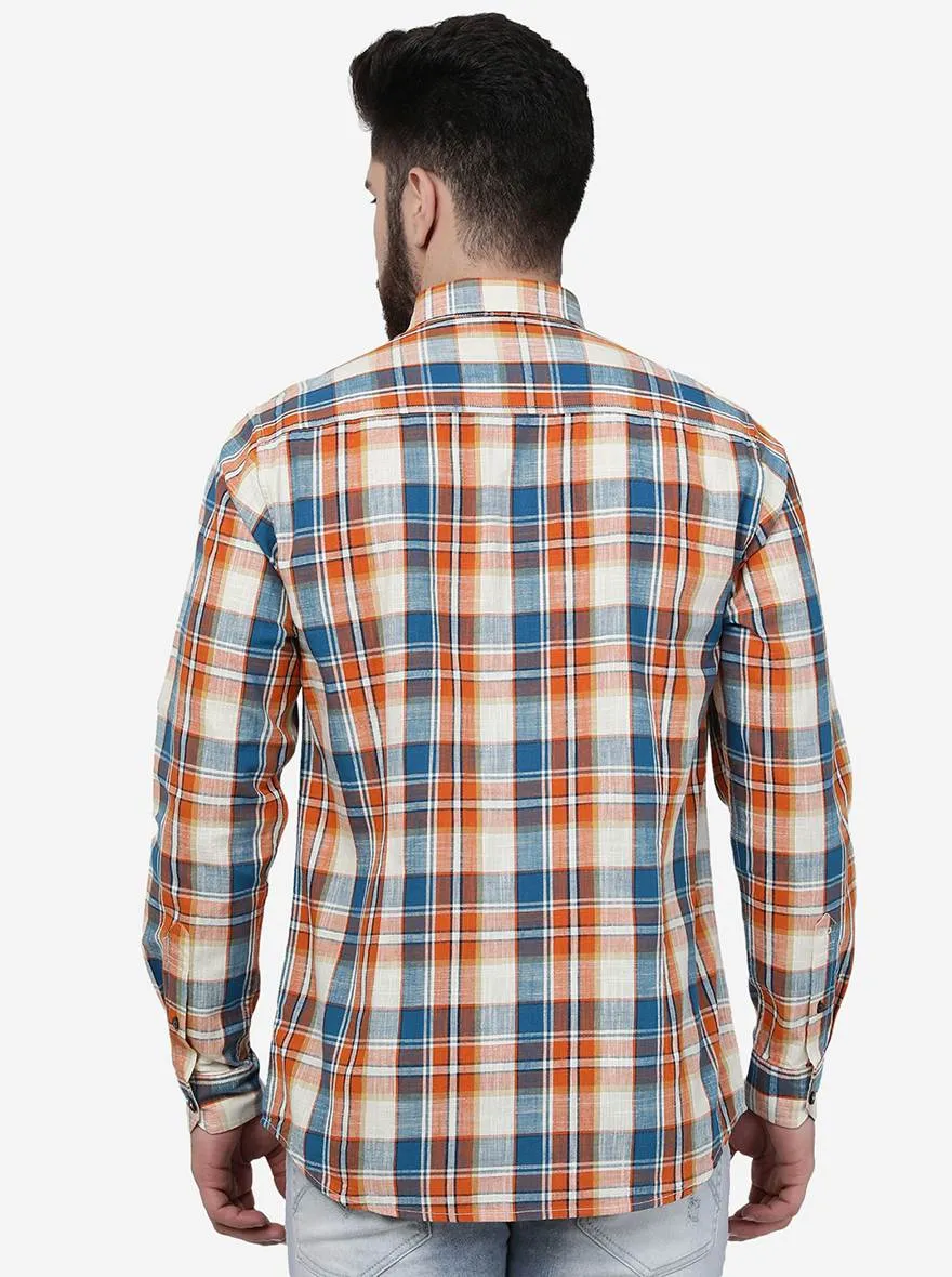 Jaffa Orange Checked Slim Fit Casual Shirt | JadeBlue