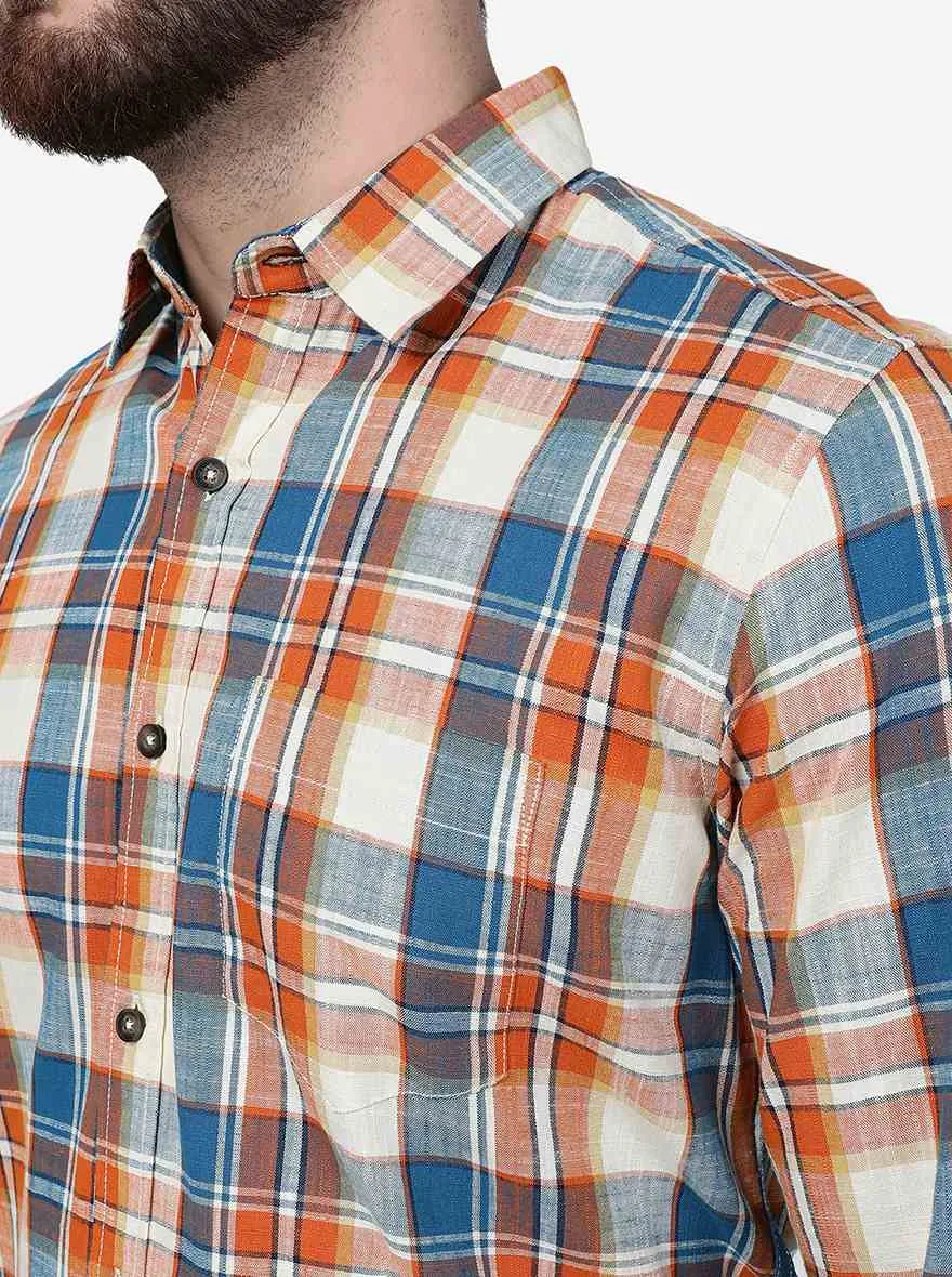 Jaffa Orange Checked Slim Fit Casual Shirt | JadeBlue