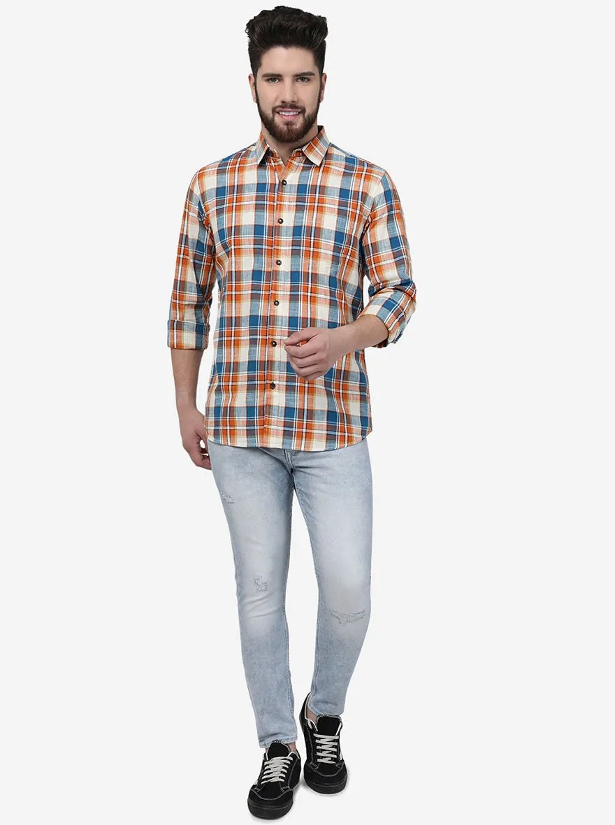 Jaffa Orange Checked Slim Fit Casual Shirt | JadeBlue
