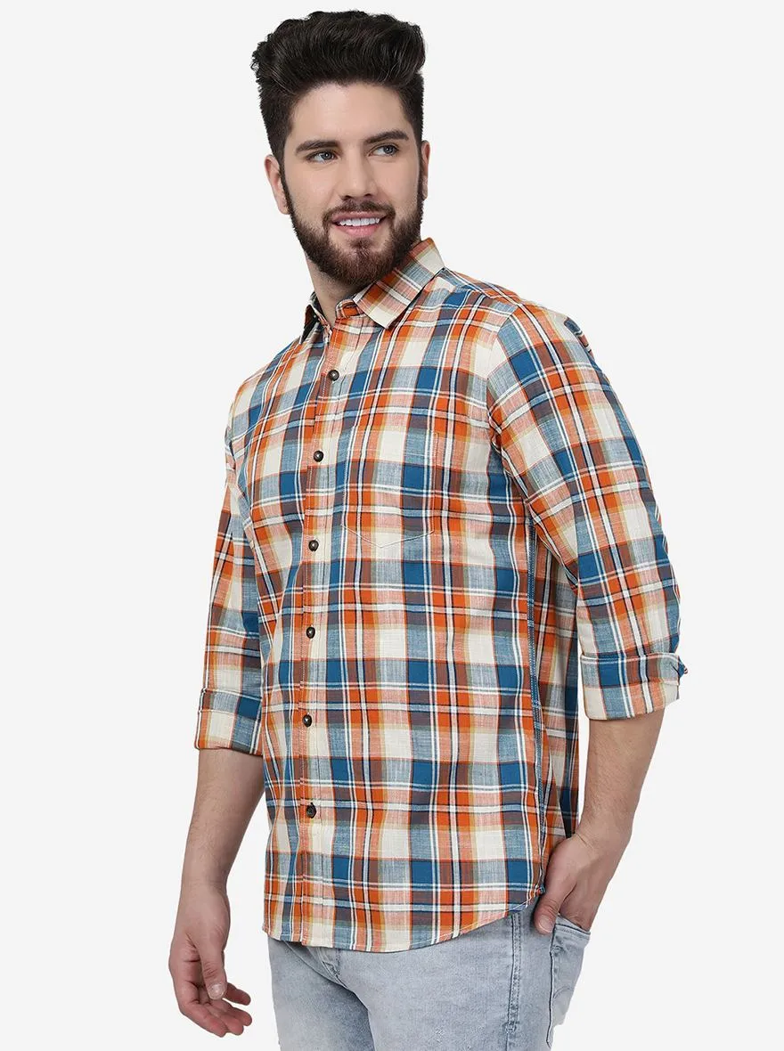 Jaffa Orange Checked Slim Fit Casual Shirt | JadeBlue