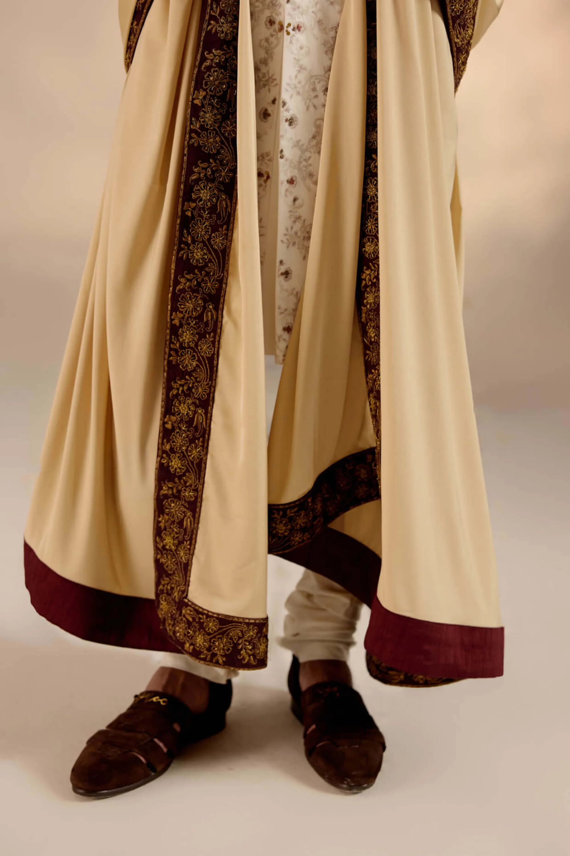 Jamawar white linen silk sherwani set