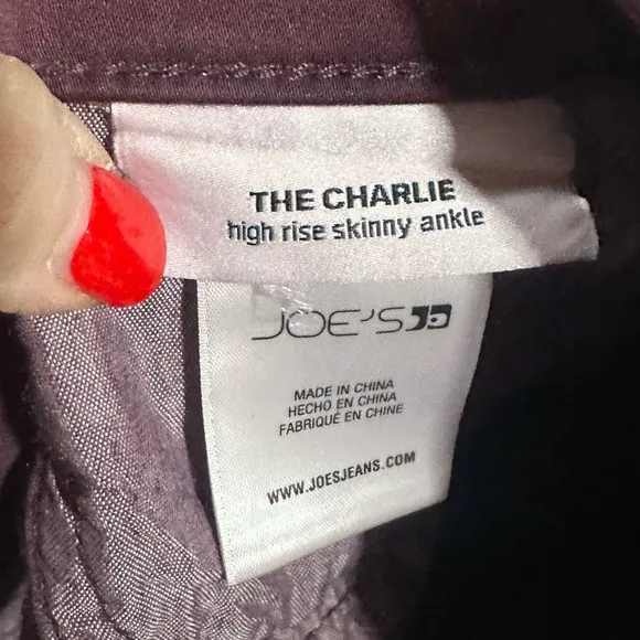 Joe's Jeans THE CHARLIE High Rise Skinny Ankle Coated Jeans in Plum - 25