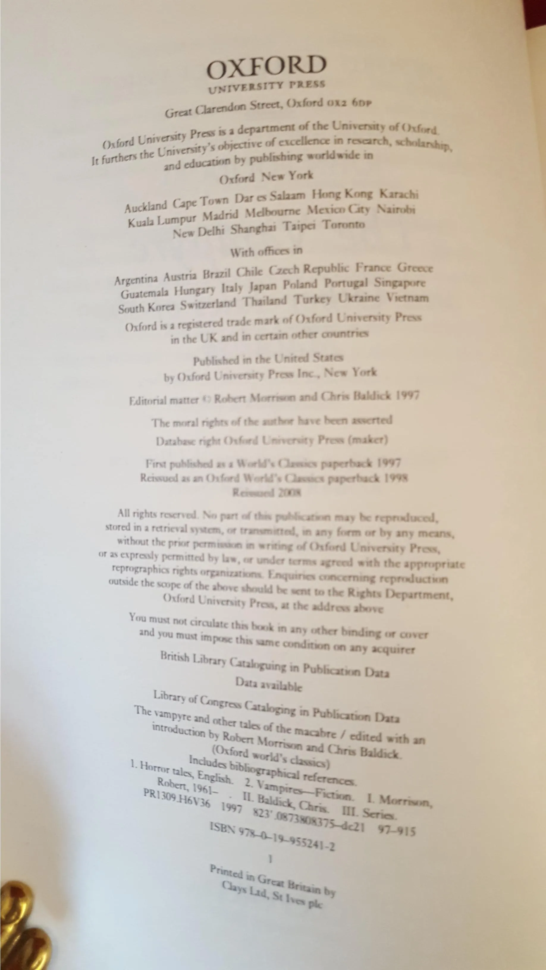 John Polidori - The Vampyre and Other Tales of the Macabre, Oxford, 2008