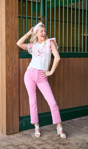 Kentucky Derby X Laura Ashley Ashfield Pink Ruffle T-shirt