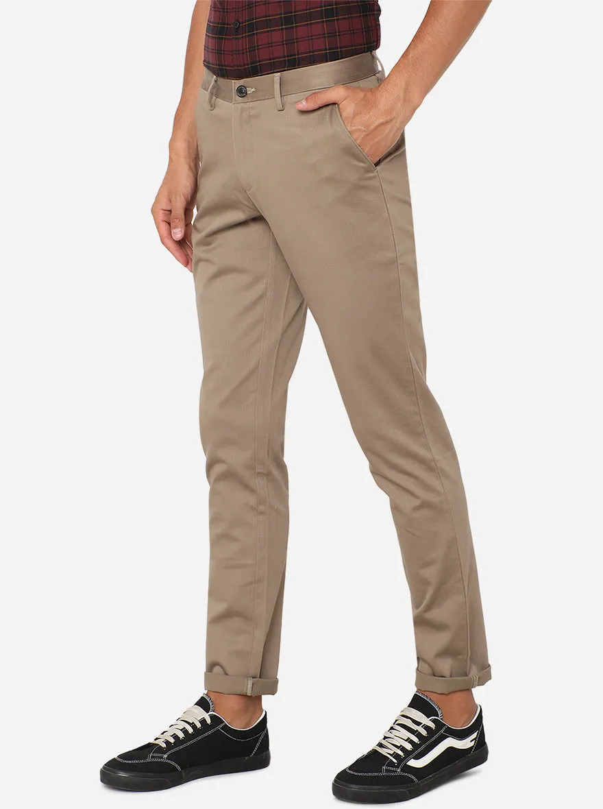 Khaki Solid Uno Fit Casual Trouser | JadeBlue