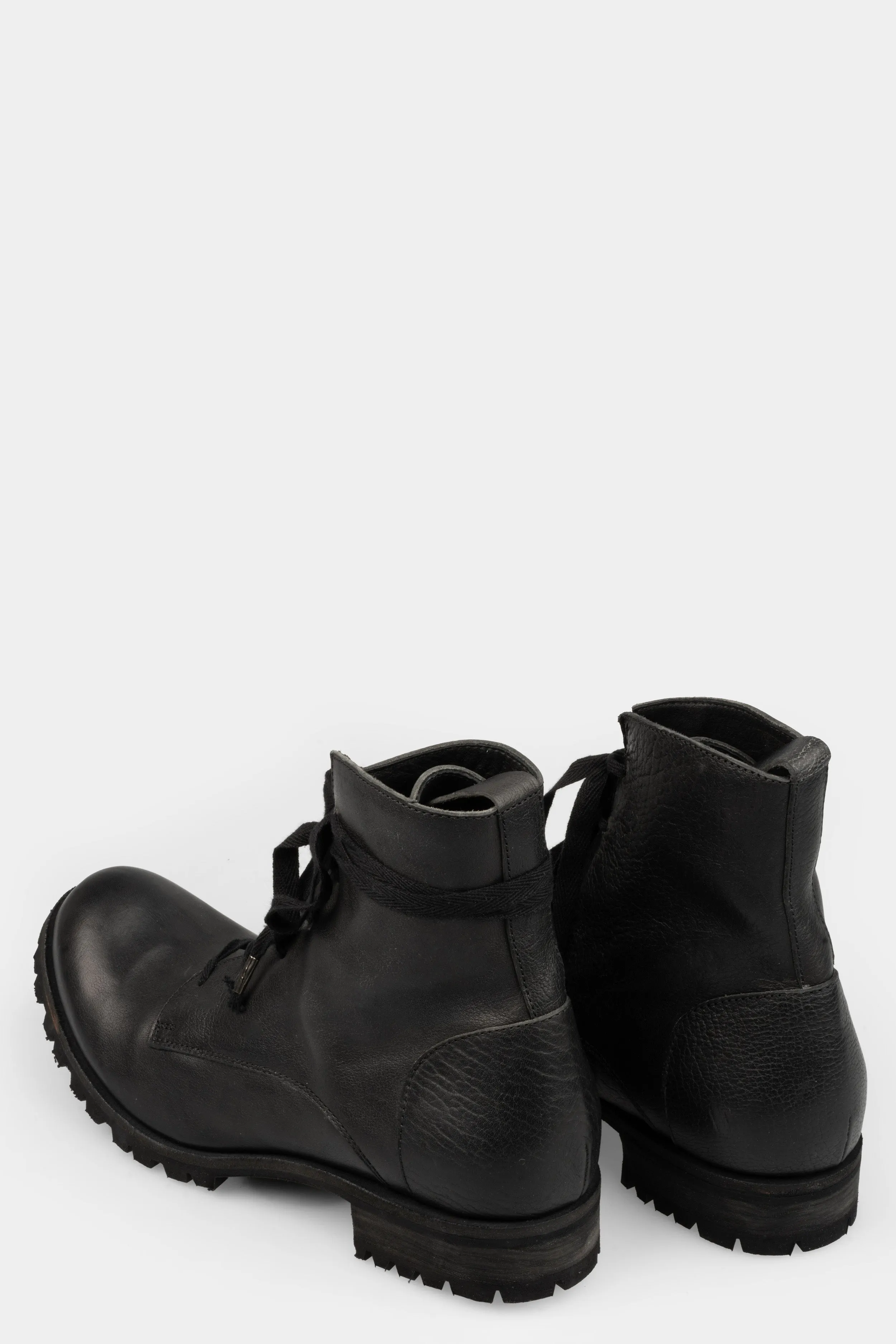 Laced calf leather ankle boots