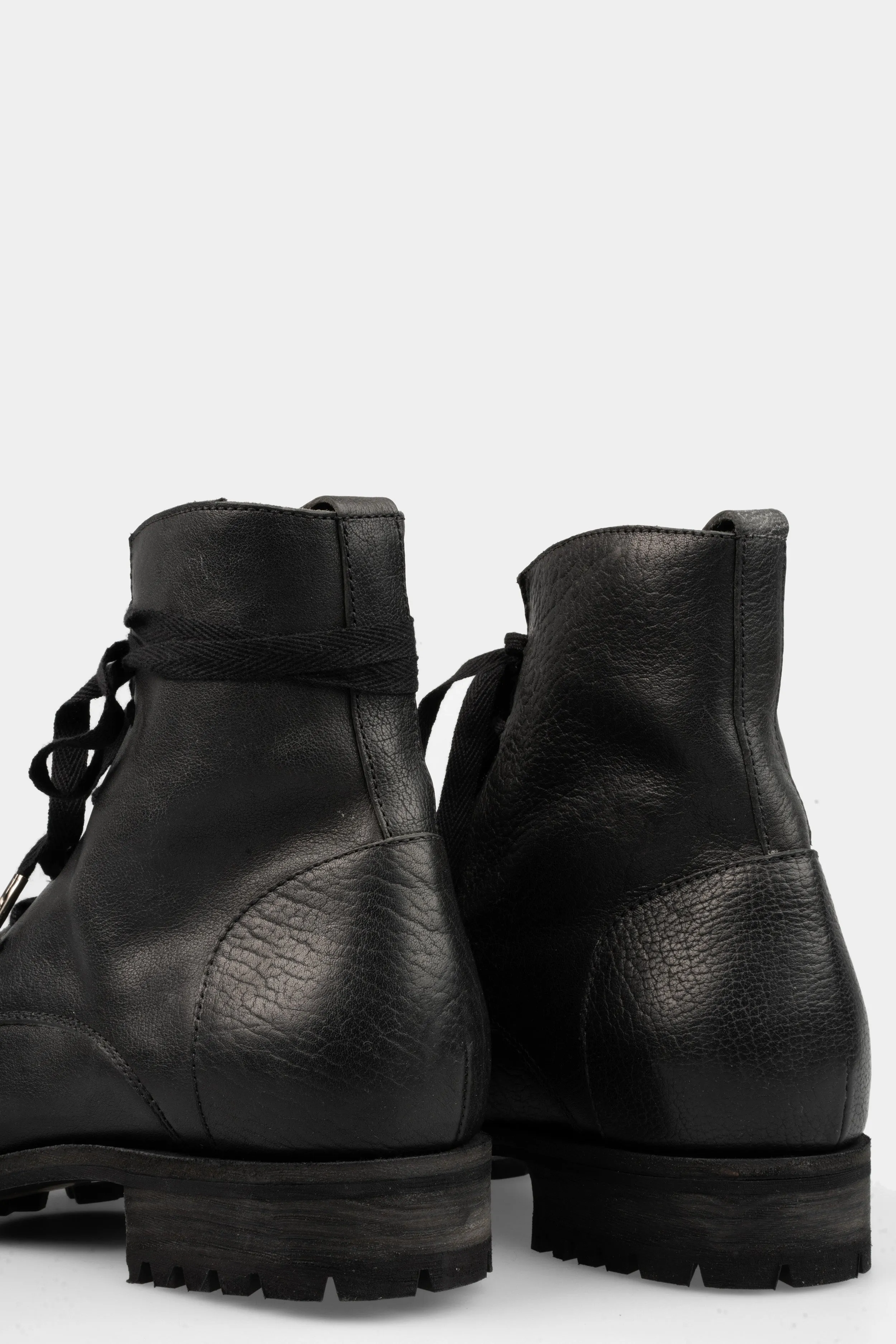 Laced calf leather ankle boots