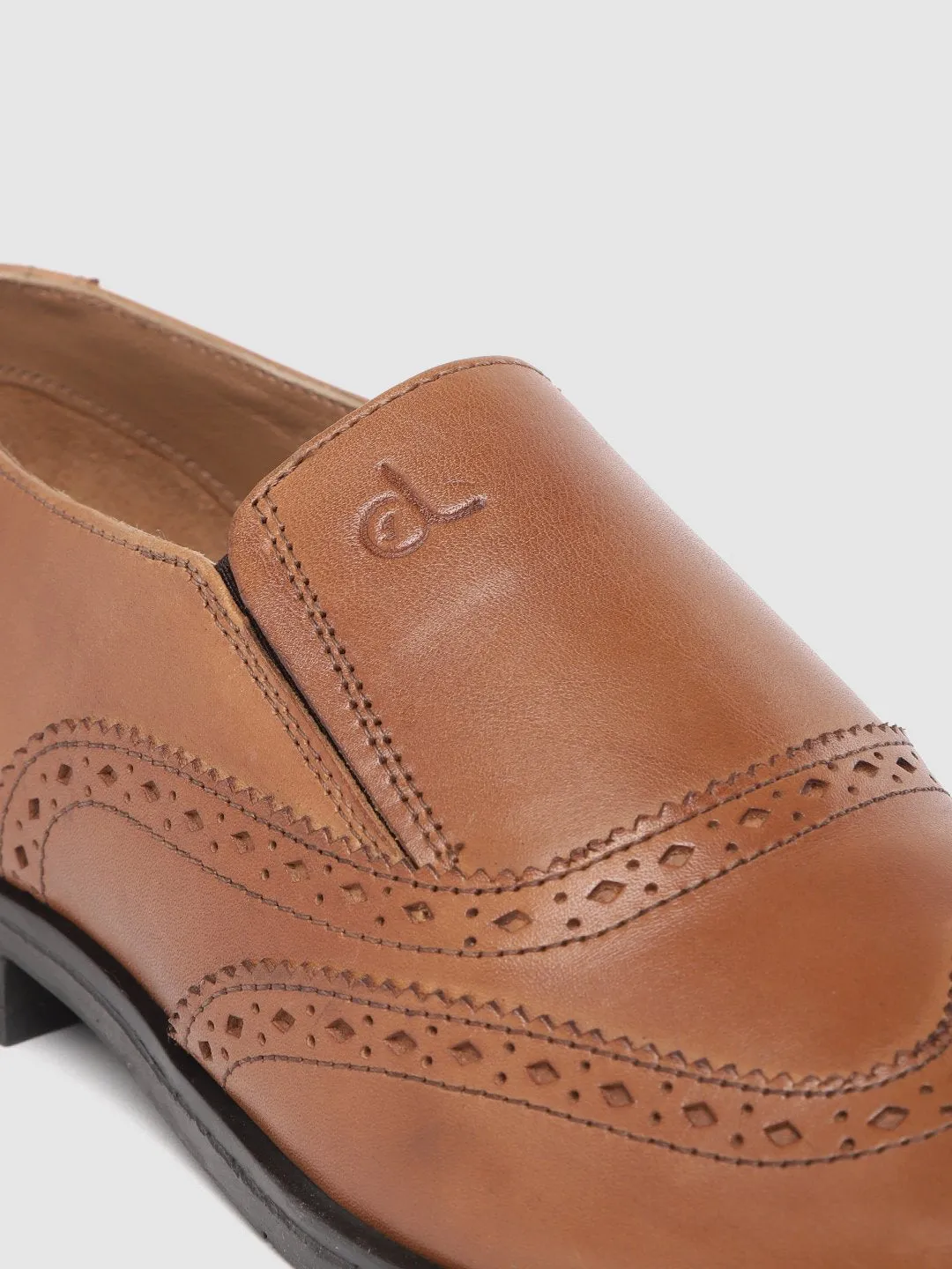 Leather Brogue Slip On Shoes