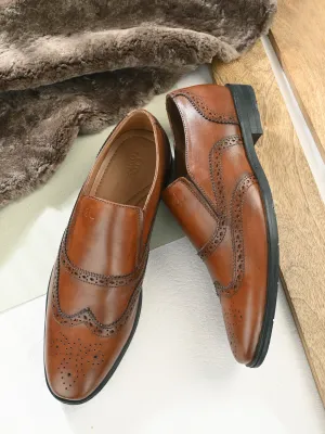 Leather Brogue Slip On Shoes