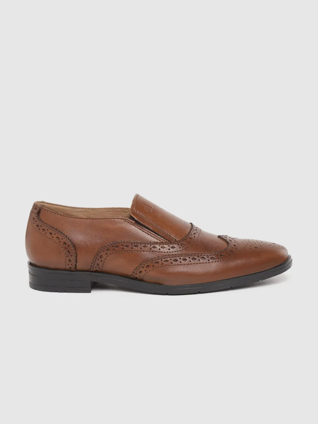 Leather Brogue Slip On Shoes