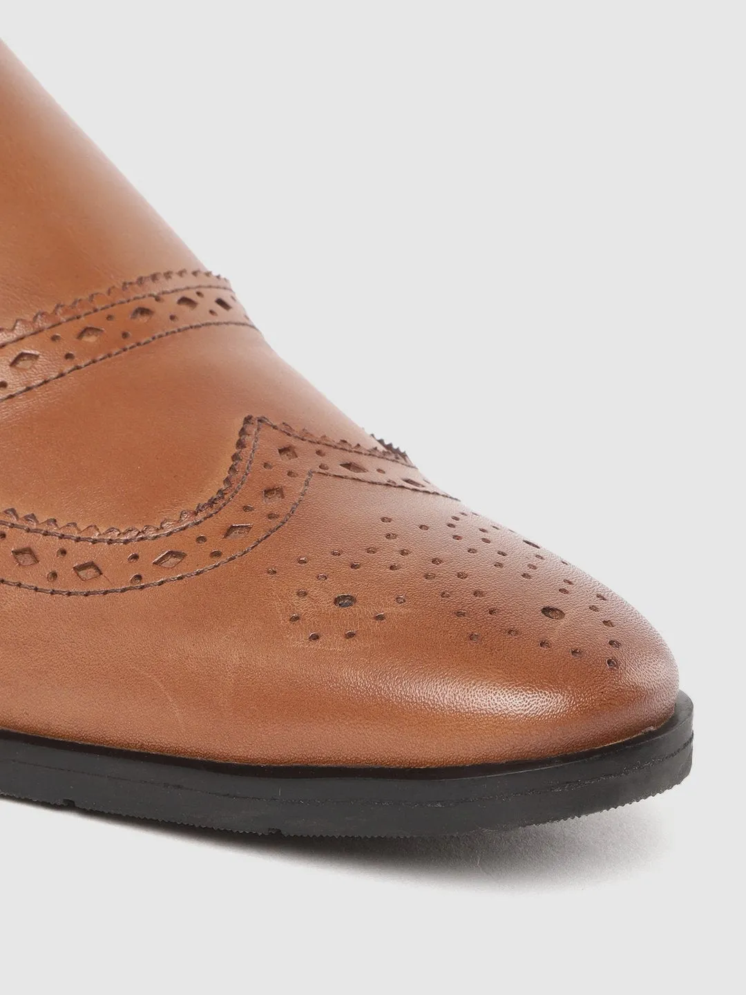 Leather Brogue Slip On Shoes