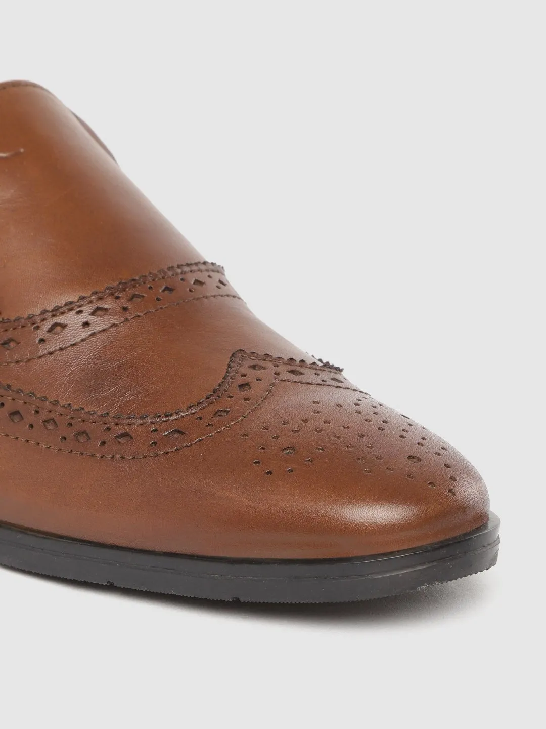 Leather Brogue Slip On Shoes