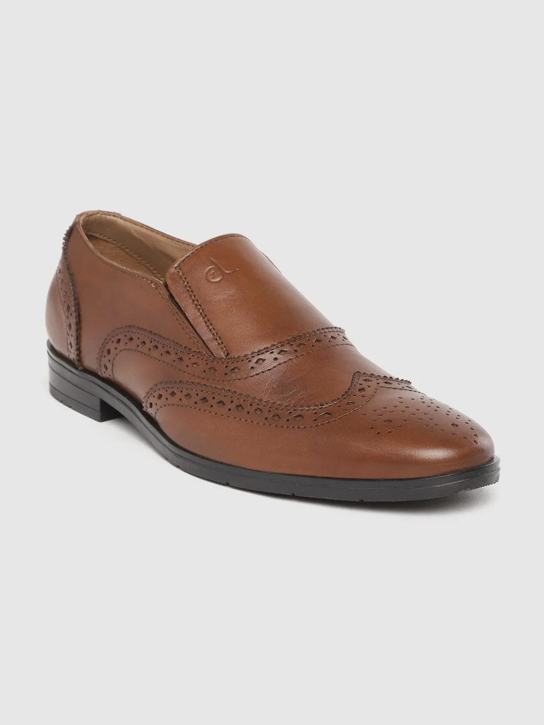 Leather Brogue Slip On Shoes