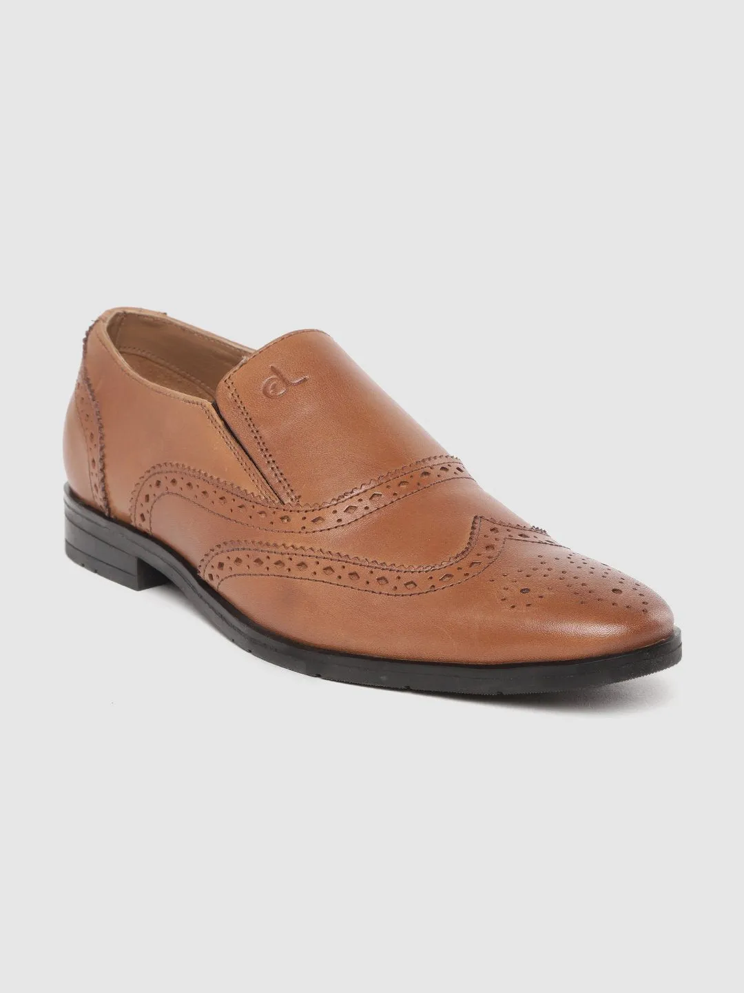 Leather Brogue Slip On Shoes