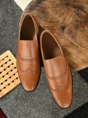 Leather Brogue Slip On Shoes