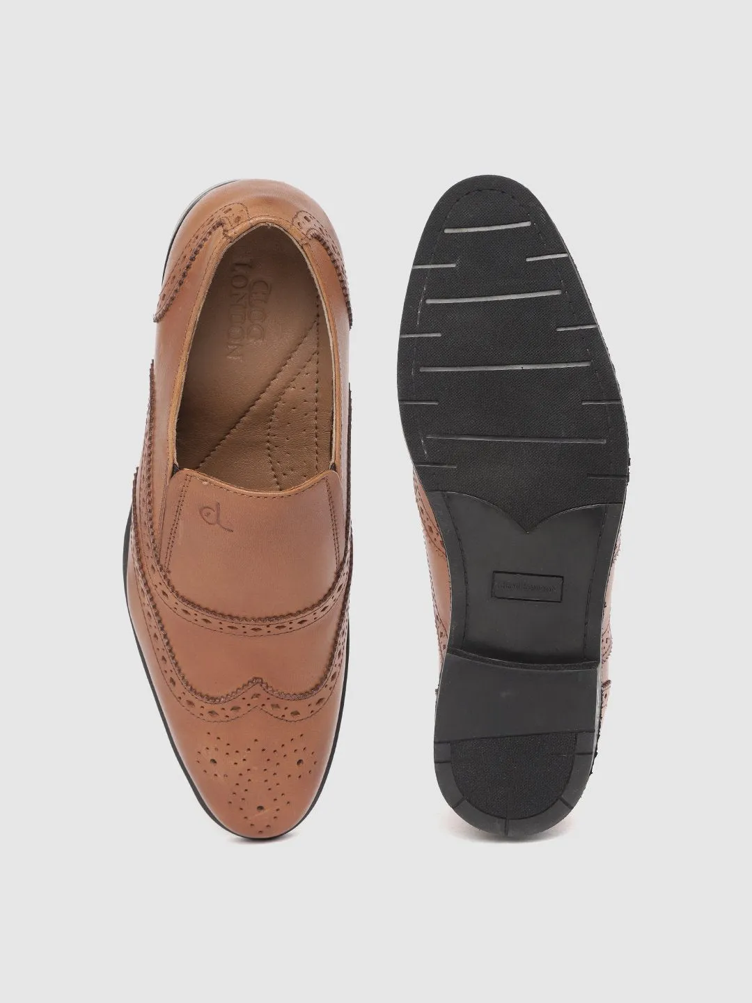 Leather Brogue Slip On Shoes