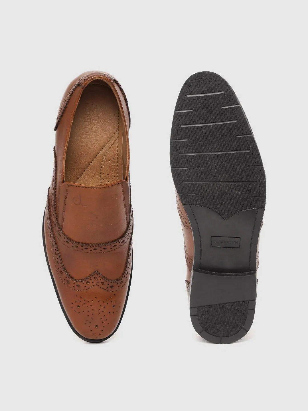 Leather Brogue Slip On Shoes