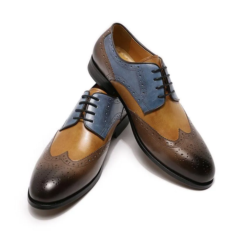 Leather Casual Men's Shoes With Color Matching Laces