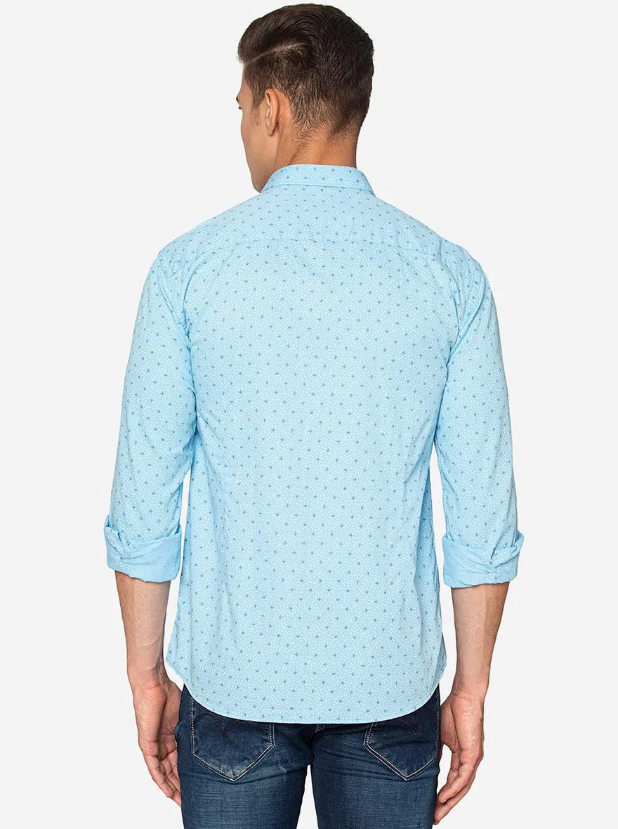 Light Blue Printed Slim Fit Casual Shirt | Greenfibre
