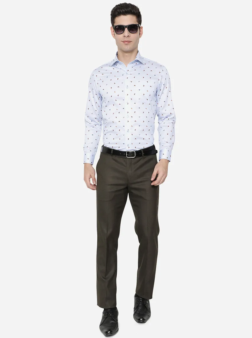 Light Blue Printed Slim Fit Formal Shirt | Metal